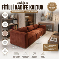 3 KİŞİLİK FİTİLLİ KADİFE KOLTUK-BORDO