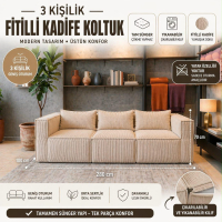 3 KİŞİLİK FİTİLLİ KADİFE KOLTUK-KREM