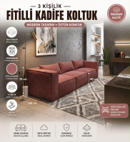 3 KİŞİLİK FİTİLLİ KADİFE KOLTUK-PUDRA