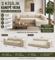 3 KİŞİLİK KANEPE YATAK-KREM