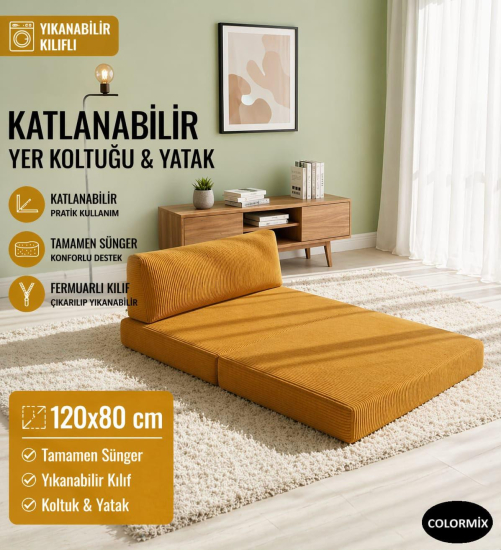 2 KİŞİLİK KATLANANBİLİR YER KOLTUĞU YATAK-HARDAL