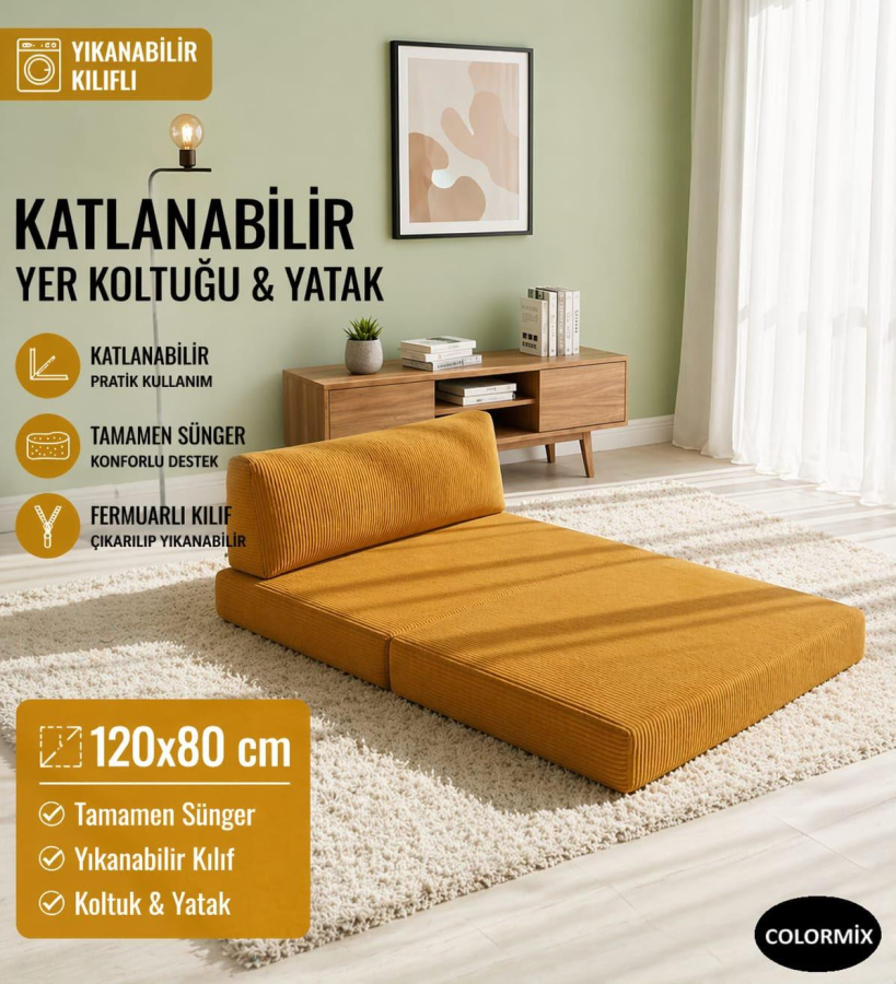 2 KİŞİLİK KATLANANBİLİR YER KOLTUĞU YATAK-HARDAL
